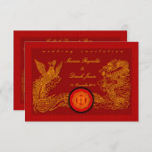 Carte d'invitation de mariage rouge chinois par Ka (Devant / Derrière)