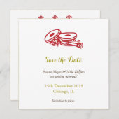 Carte d'invitation de mariage rouge et or pour rés (Devant / Derrière)