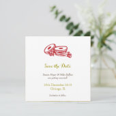 Carte d'invitation de mariage rouge et or pour rés (Debout devant)