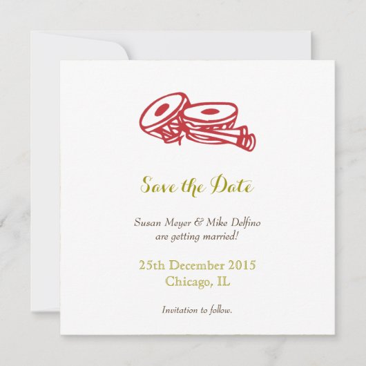Carte d'invitation de mariage rouge et or pour rés (Devant)