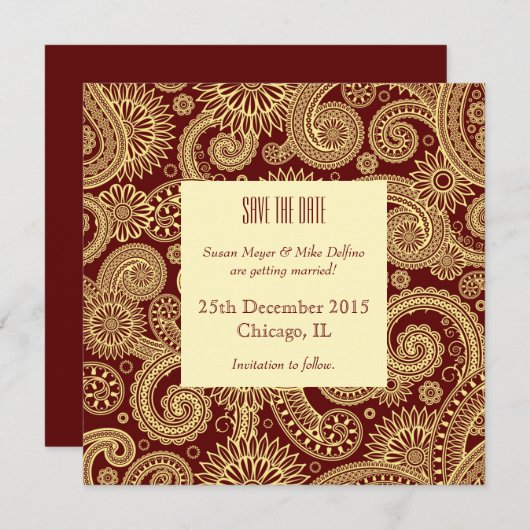 Carte d'invitation de mariage rouge indien pour sa (Devant / Derrière)