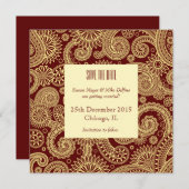 Carte d'invitation de mariage rouge indien Sauvega (Devant / Derrière)