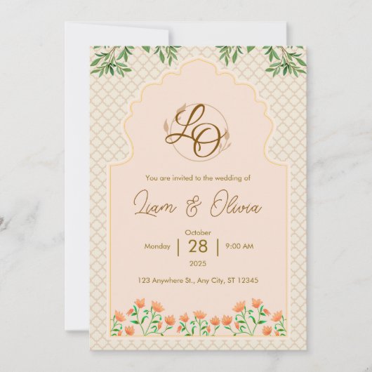 Carte d'invitation de mariage royal à l'aquarelle  (Devant)