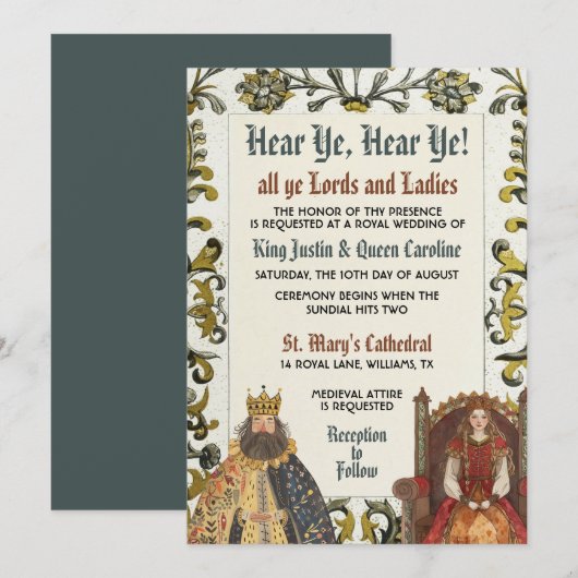 Carte d'invitation de mariage royale Renaissance m (Devant / Derrière)