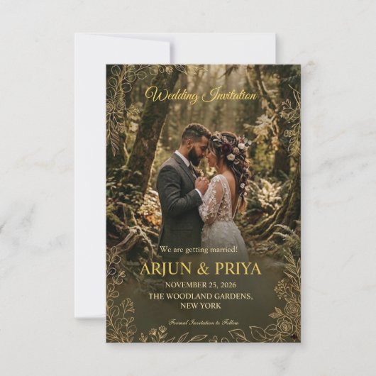 Carte d'invitation de mariage Rustique en Bois et (Devant)