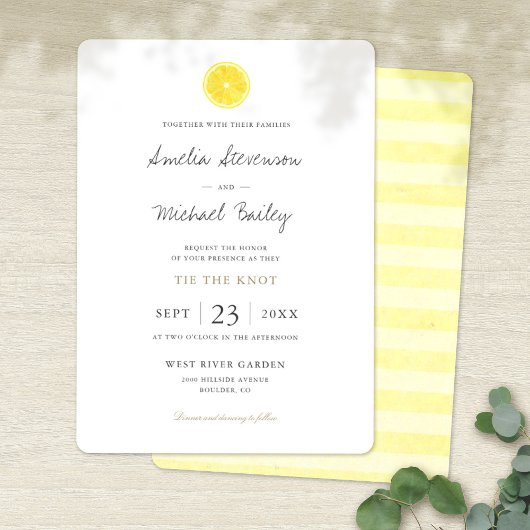 Carte d'invitation de mariage simple au citron à p