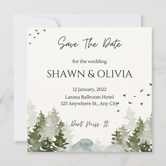 Carte d'invitation de mariage simple, Sauvegarder (Devant)
