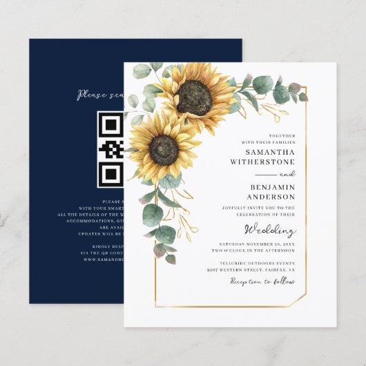 Carte d'invitation de mariage tout-en-un avec code (Devant / Derrière)