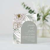 Carte d'invitation de mariage tropical à feuillage (Debout devant)