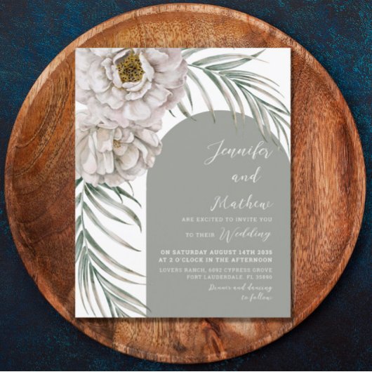 Carte d'invitation de mariage tropical à feuillage