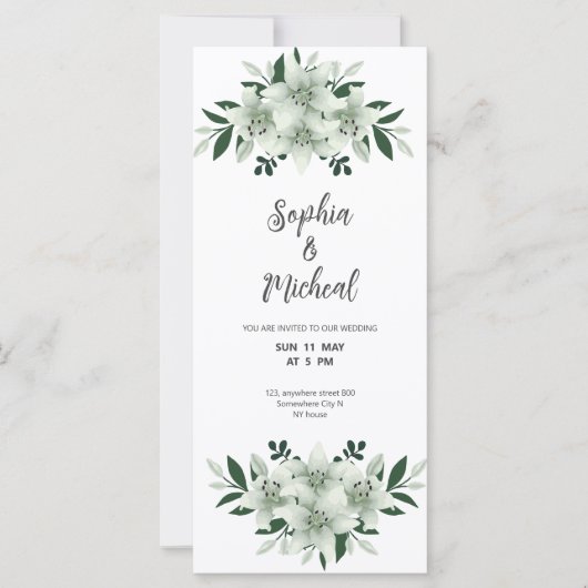 carte d'invitation de mariage verdure blancs pouss (Devant)