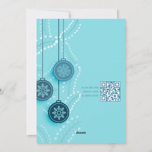 Carte d'Invitation de Noël bleu mignon avec code Q (Dos)