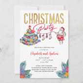 Carte d'invitation de Noël tropical Père Noël (Devant)