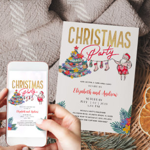 Carte d'invitation de Noël tropical Père Noël