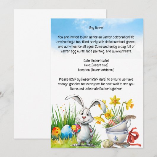 Carte d'invitation de Pâques (Devant / Derrière)