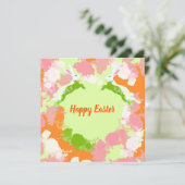 Carte d'invitation de Pâques joyeuse – Lapin flora (Debout devant)