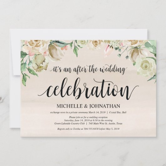 Carte d'invitation de réception de mariage en fuit (Devant)
