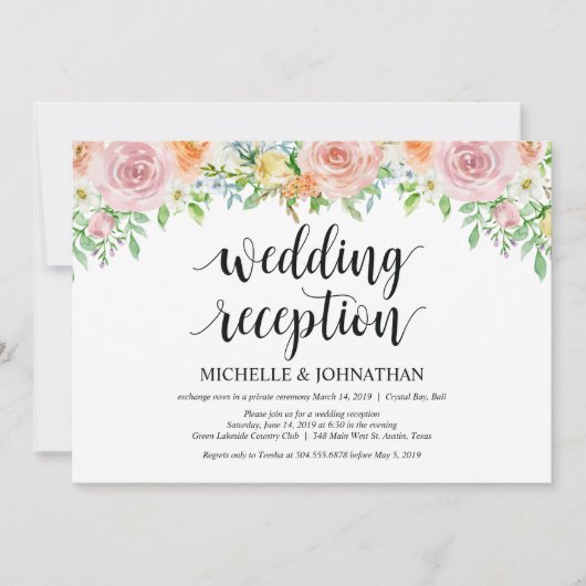 Carte d'invitation de réception de mariage en fuit (Devant)