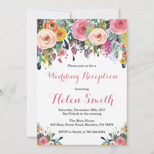 Carte d'invitation de réception de mariage floral (Devant)