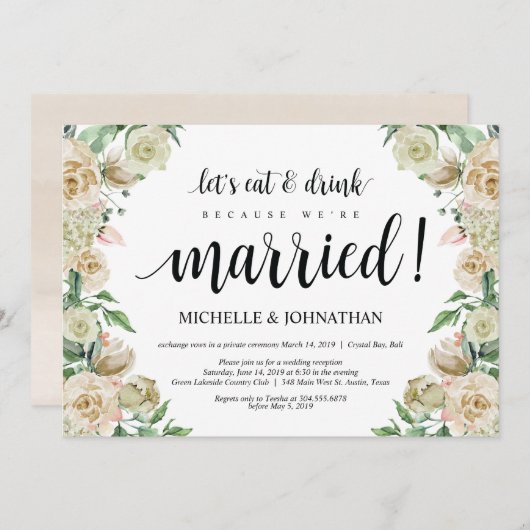 Carte d'invitation de réception de mariage précipi (Devant / Derrière)