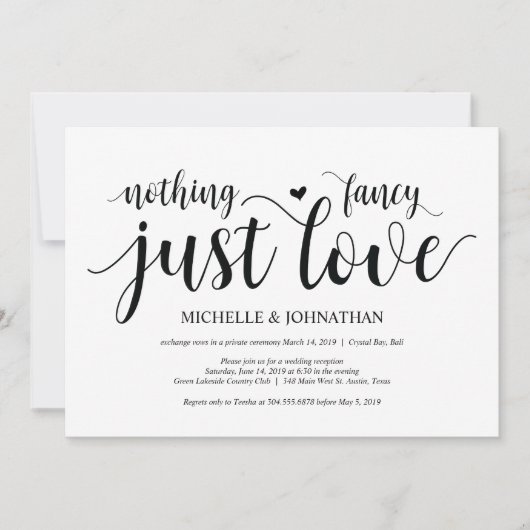 Carte d'invitation de réception de mariage rustiqu (Devant)