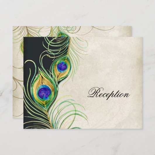 Carte d'invitation de réception Peacock Feathers (Devant / Derrière)