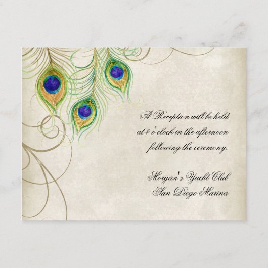 Carte d'invitation de réception Peacock Feathers (Dos)