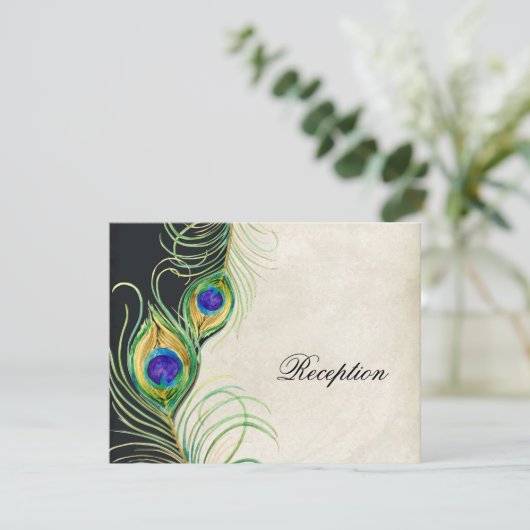 Carte d'invitation de réception Peacock Feathers (Debout devant)