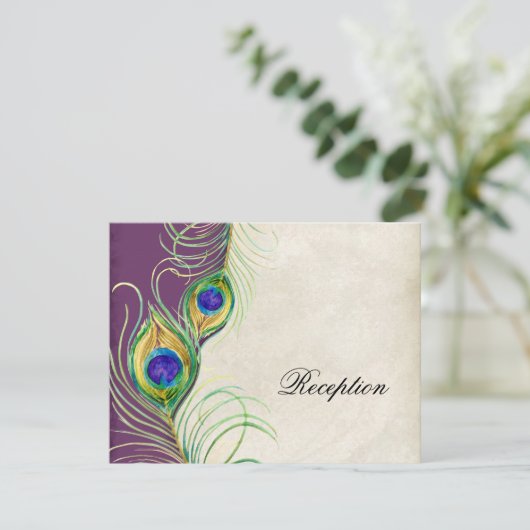 Carte d'invitation de réception Peacock Feathers (Debout devant)