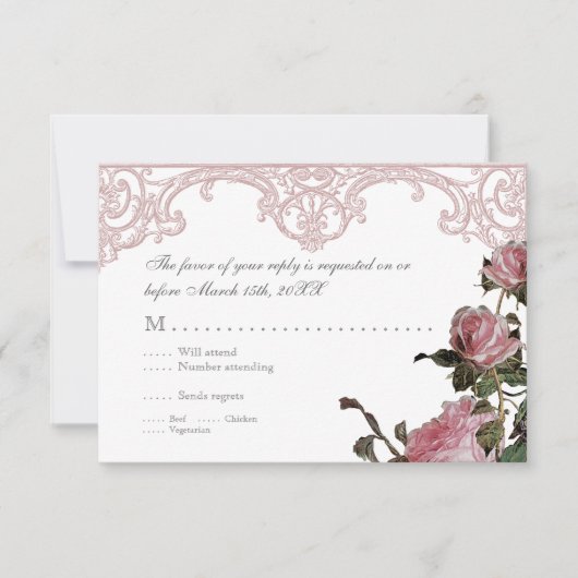 Carte d'Invitation de réponse RSVP - Rose Trellis (Devant)