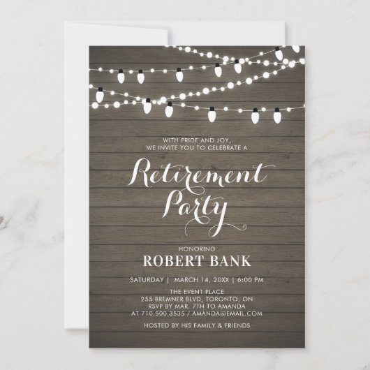 Carte d'invitation de retraite en bois rustique et (Devant)