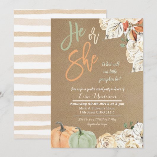 Carte d'invitation de révélation du sexe de bébé a (Devant / Derrière)