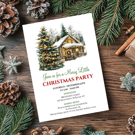 Carte d'invitation de scène de Noël classique Red