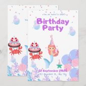carte d'invitation de sirène anniversaire de Sara (Devant / Derrière)
