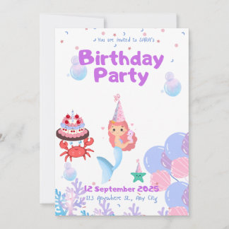 carte d'invitation de sirène anniversaire de Sara