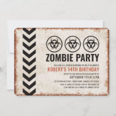 Carte d'invitation de soirée Zombie avec symbole d (Devant)