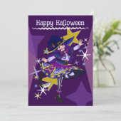 Carte d'invitation de sorcière Neko pour Halloween (Debout devant)