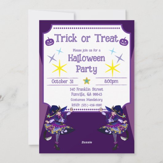 Carte d'invitation de sorcière Neko pour Halloween (Dos)