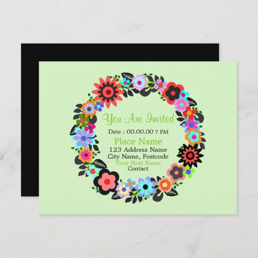 Carte d'invitation de style couronne florale "Magn (Devant / Derrière)