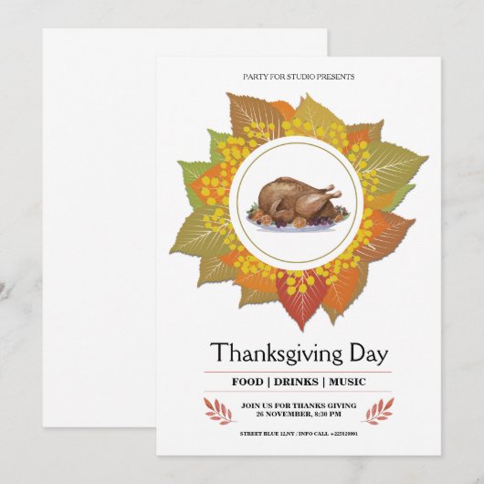Carte d'invitation de Thanksgiving (Devant / Derrière)