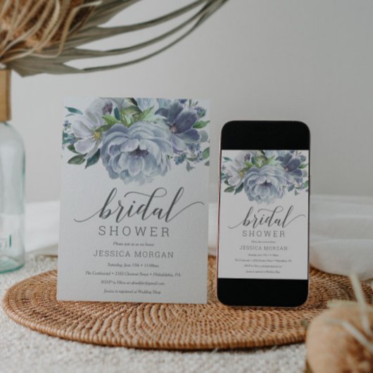 Carte d'invitation Douche nuptiale bleu Dusty