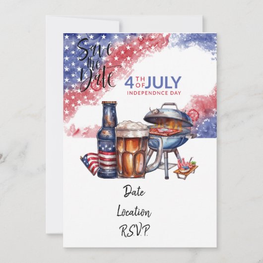 Carte d'invitation du 4 juillet enregistrer la dat (Devant)