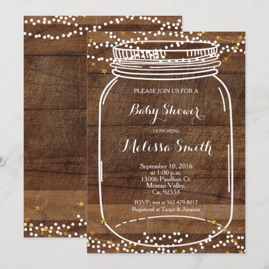 Carte d'Invitation du Baby shower Rustic Mason Jar (Devant / Derrière)