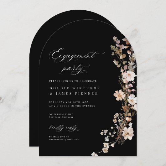 Carte d'invitation du Fleur sauvage Boho Engagemen (Devant / Derrière)