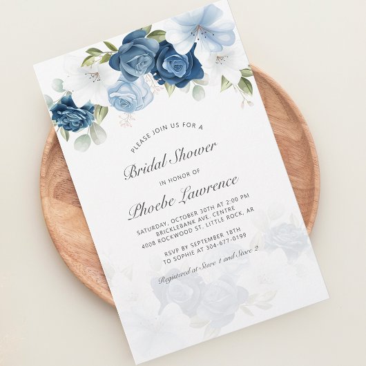 Carte d'invitation Dusty Blue Floral