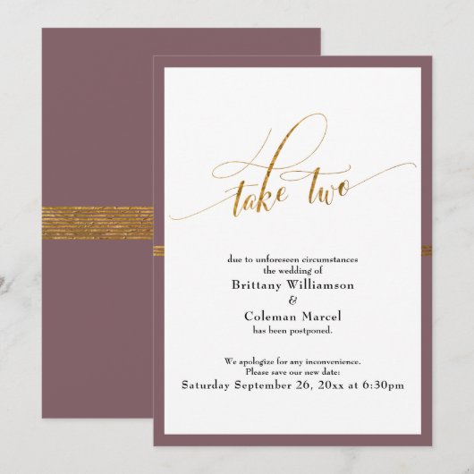 Carte d'invitation élégante avec report de mariage (Devant / Derrière)
