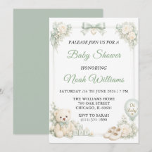 Carte d'invitation élégante de baby shower vert sa