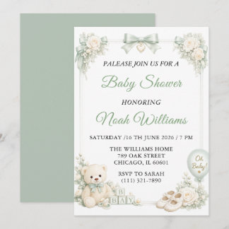 Carte d'invitation élégante de baby shower vert sa