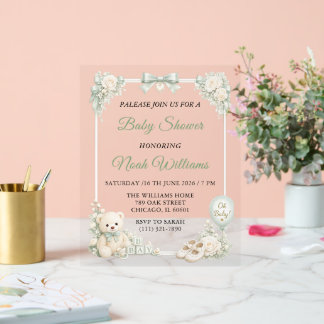 Carte d'invitation élégante de baby shower vert sa