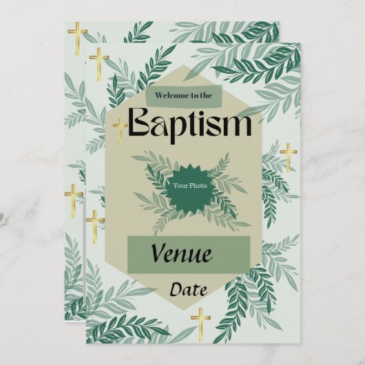 Carte d'invitation élégante pour baptême (Devant / Derrière)